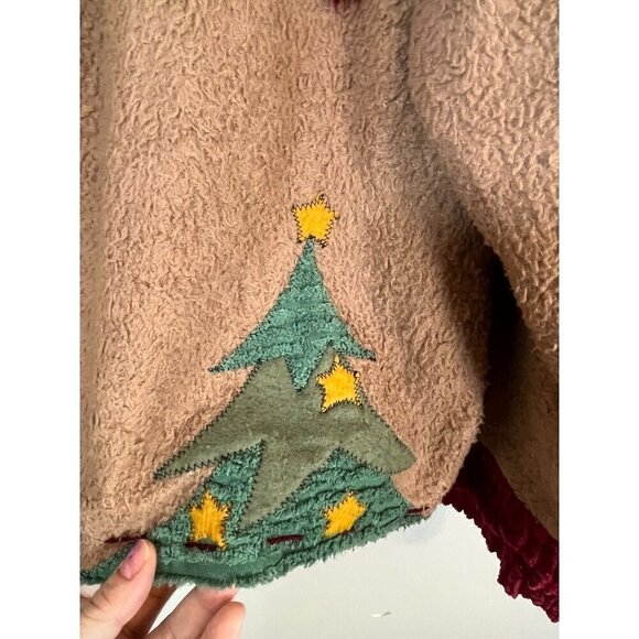 Vintage Jacket L Brown Kirklands Fleece Snowman Festive Christmas Holiday Mature - Picture 5 of 11